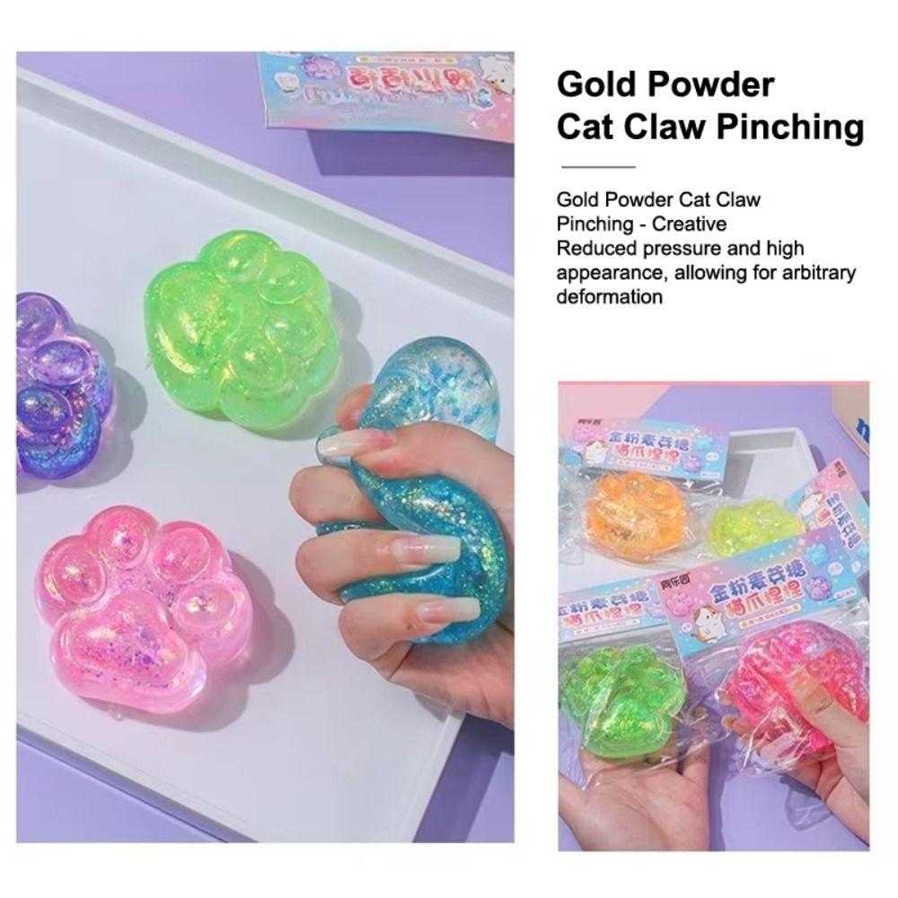 Silicone Cat Paw Squeeze Toy Sequin Cat Cat Paw Pinch Toy Novelty Cartoon Fidget Toy Children