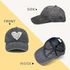 Ladies' Retro Floral Baseball Cap - Black Distressed Style, White Sunflower Heart-shaped Design, Casual and Comfortable