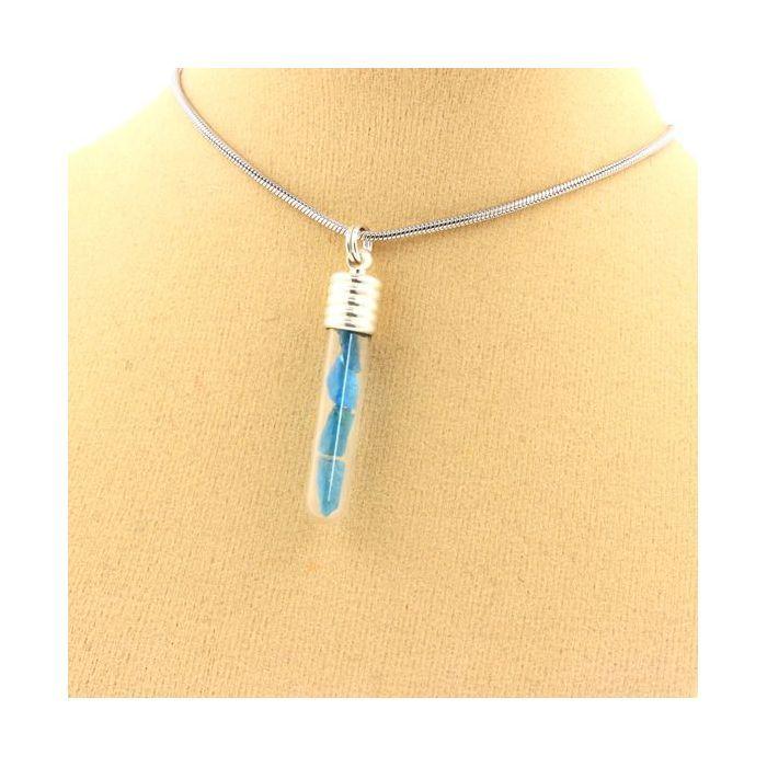 Necklace - Apatite - Tube and Spiral - Stainless Steel - Neon Blue - Unisex Jewelry