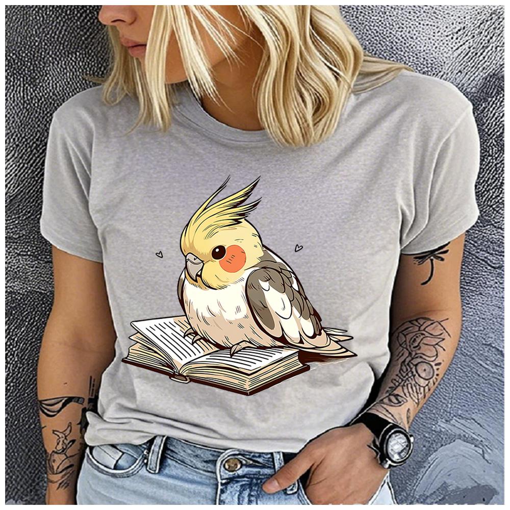 Unisex Womens Cotton The Studious Parrot Print Tshirt Loose Round Neck Casual Short Sleeve Fashion Top Clothing Summer