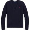 Polo Solid Color Casual V-Neck Pullover Knit Sweater Women Sweater Dark-Blue 211910422-003