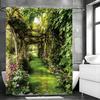 Rattan Covered Pergola Arch Floral Plant Shower Curtain, Bathroom Decorative Shower Curtain, Waterproof Shower Curtain with Hook