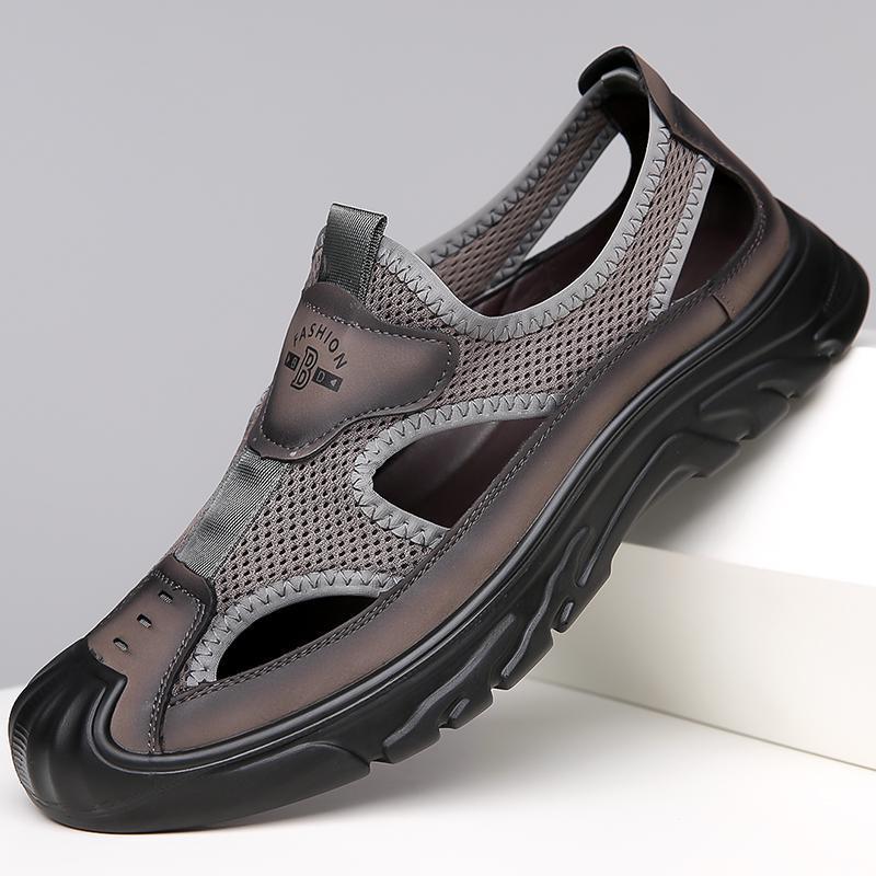 Hollow Men'S Sandals Soft-Soled Mesh Roman Casual Beach Hole Breathable Bag Head Leather Shoes