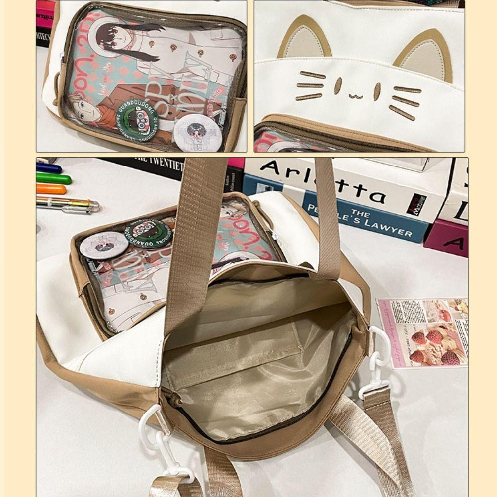 Nylon Transparent Pocket Zipper Bag Fashion Backpacks Pouch Bag Kawaii Cat Itabag  Children