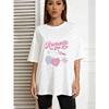 Romantic Pink Key Oversized T Shirt White Heart And Key Graphic Print For Casual Wear