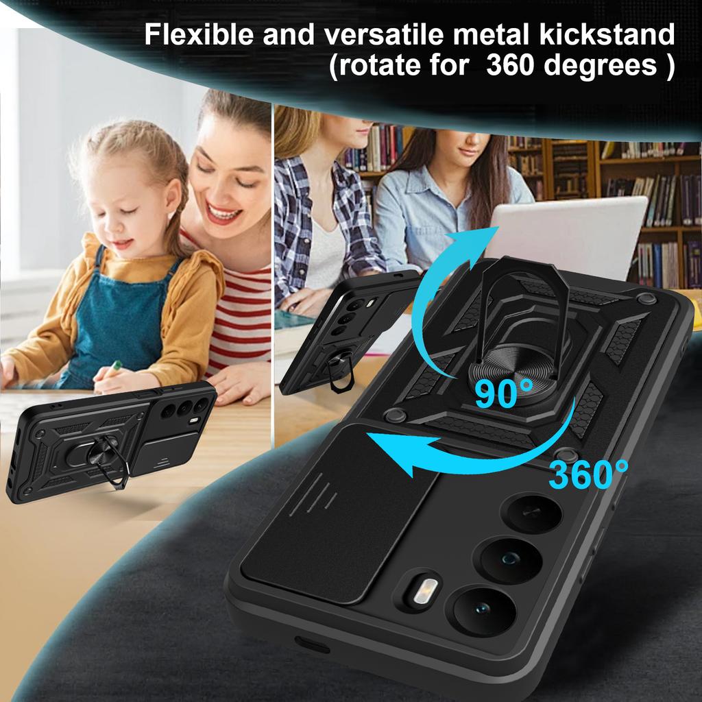 Для Realme C71 4G Чехол с выдвижной крышкой для камеры PC+TPU Подставка Чехол для телефона