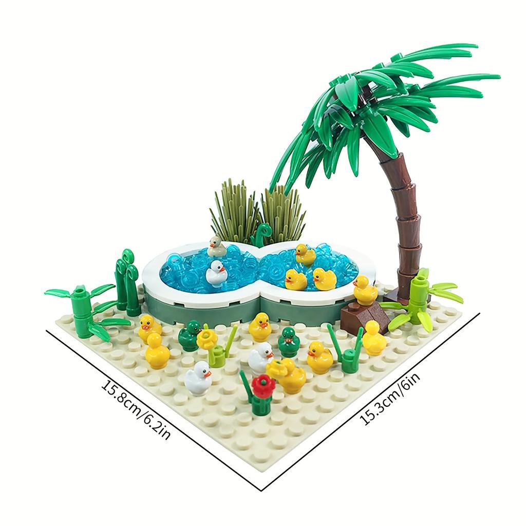 Cute Duck Pool Building Blocks Toy Set Creative Small Animals, Plants & Pool Building Blocks Home Decoration & Gift