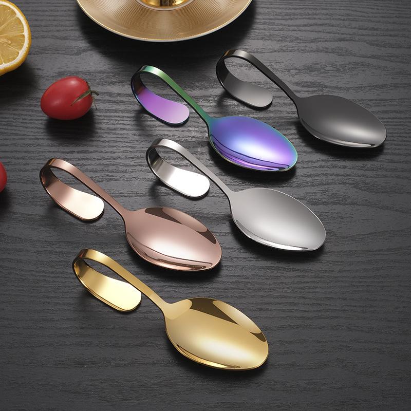 Посуда для сервировки из нержавеющей стали, ложка с изогнутой ручкой, золотая, для независимого питания в отеле, изогнутая, гостиничные принадлежности, ложка