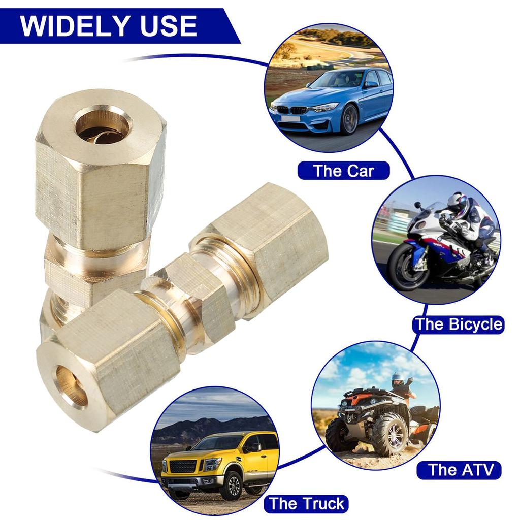 5pcs Brass Brake Line Union Fittings Straight Reducer Compression Kits Connector 3/16" OD Hydraulic Brake Lines Pipe 33 X 10mm