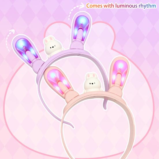 Bunny Ear Headband with Color-Changing Lights Rechargeable Movable Swinging Ears Hairband for Fun And Play Luminous Easy Operation Headdress