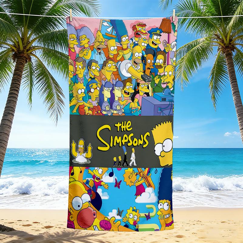 1Pc Simpsons Family Adventure Beach Towel, Quick Dry, Multi-Use for Beach Pool Gym Yoga Home Travel, Christmas, Halloween, Xmas Gift S746