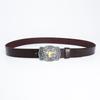 Western Bull Head Belt, Smooth Buckle Cowhide Belt, Men's Buckle with Pattern Bottom
