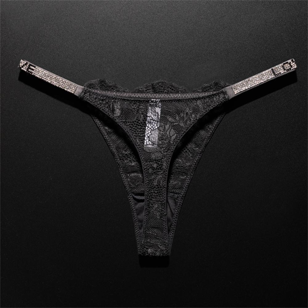 Сексуальные кружевные стринги с кристаллами, дышащее нижнее белье T-back для европейских женщин, прозрачные стринги T-back больших размеров S-XL