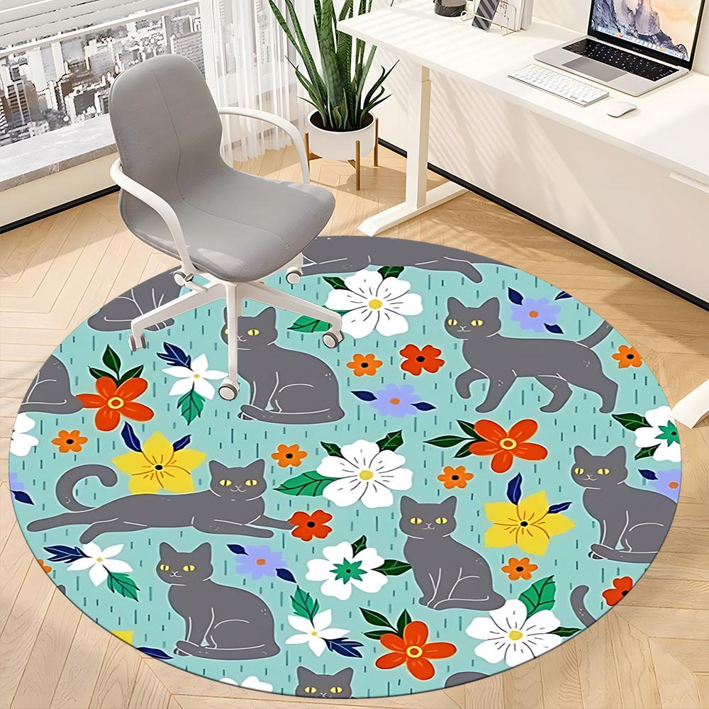 1pc Cat Floral Chair Carpet for Office, Non-slip, Soft and Durable Office Rug for Interior Decoration, Perfect for Office yy260313070