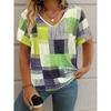 Summer Plaid Women's V-neck T-shirt Outdoor Casual Short Sleeve Tops Plaid Printed Trendy Peplum  OverSize  Women's Clothing