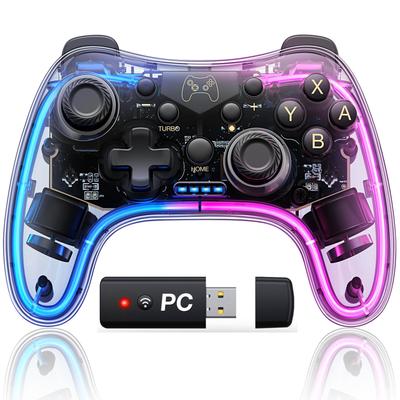 Беспроводной контроллер переключателя, совместимый с Switch Pro, оснащенный гироскопом, быстрой стрельбой, 4 вибрацией, совместимый с приложением, включает приемник, 10 цветов