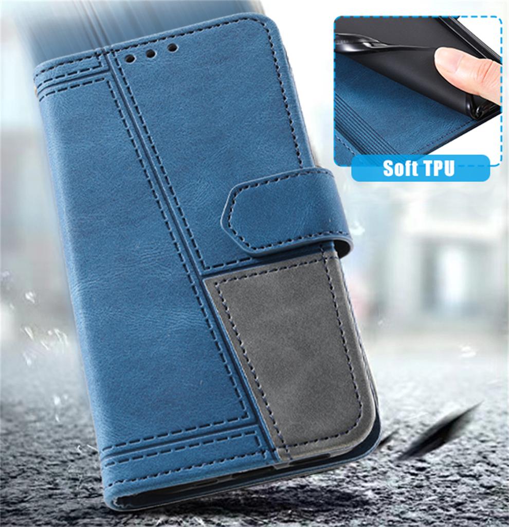 For Oppo/Realme All Series Oppo A7,Reno5,A94,C21Y,A52,A72,Narzo 50A...Hand Rope Style Splicing Design PU Leather Flip Stand Wallet Phone Case