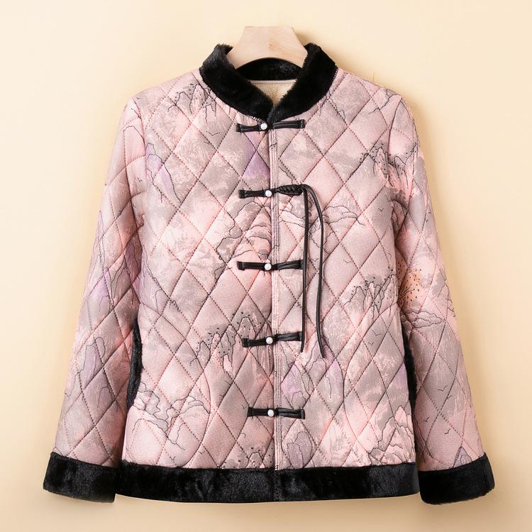 Маленькое хлопковое пальто, Хлопковая куртка с бархатной подкладкой для пожилой женщины, Утепленное хлопковое пальто, Женская одежда для матери среднего и пожилого возраста