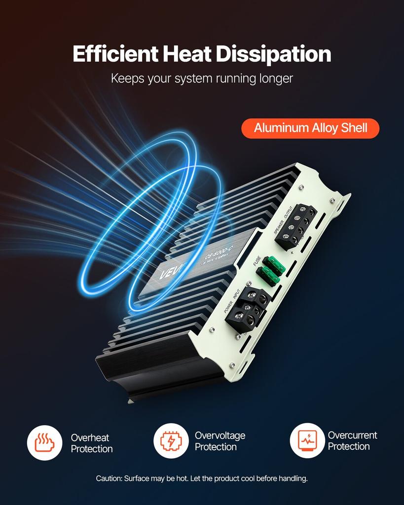 Monoblock Car Amplifier, 800W RMS MAX, 1/2/4 Ohm Stable, 1-Channel Class D Car Audio Amplifier with Remote Subwoofer Level Control, Low Pass Filter,
