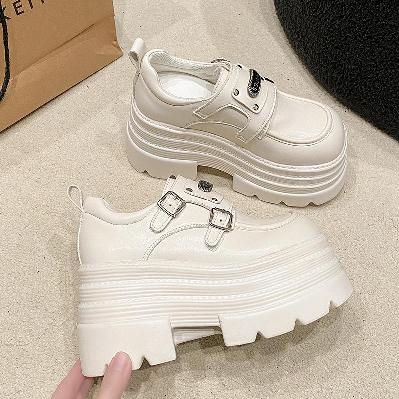 Модные женские кожаные кроссовки Новинка 2025 Весна Высокая платформа Шнуровка Повседневная обувь Толстая подошва 10 см Каблуки Обувь для ходьбы Zapatos Mujer