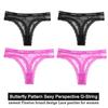 FINETOO 4 шт./компл., сексуальные кружевные женские трусики, стринги, нижнее белье, нижнее белье, стринги для женщин, трусики с бабочкой и Т-образной спинкой, цветочные трусики
