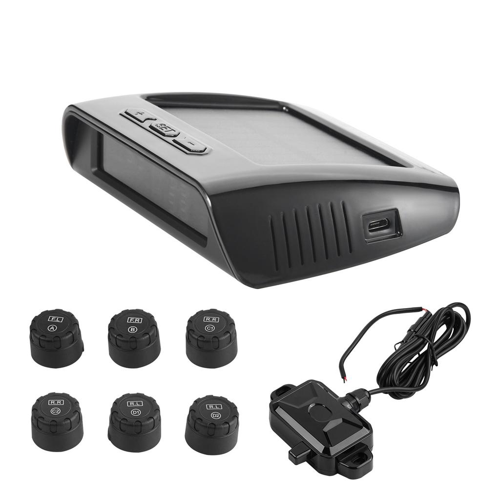 SucceBuy Universal Wireless RV Tire Pressure Monitoring System 0-199/7.3-116 PSI Trailer TPMS Car Alarm System Waterproof Sensor