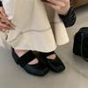Niche design sense one word pig nose ballet single shoes women's spring and autumn new square head inner height increase Mary Jane shoes women
