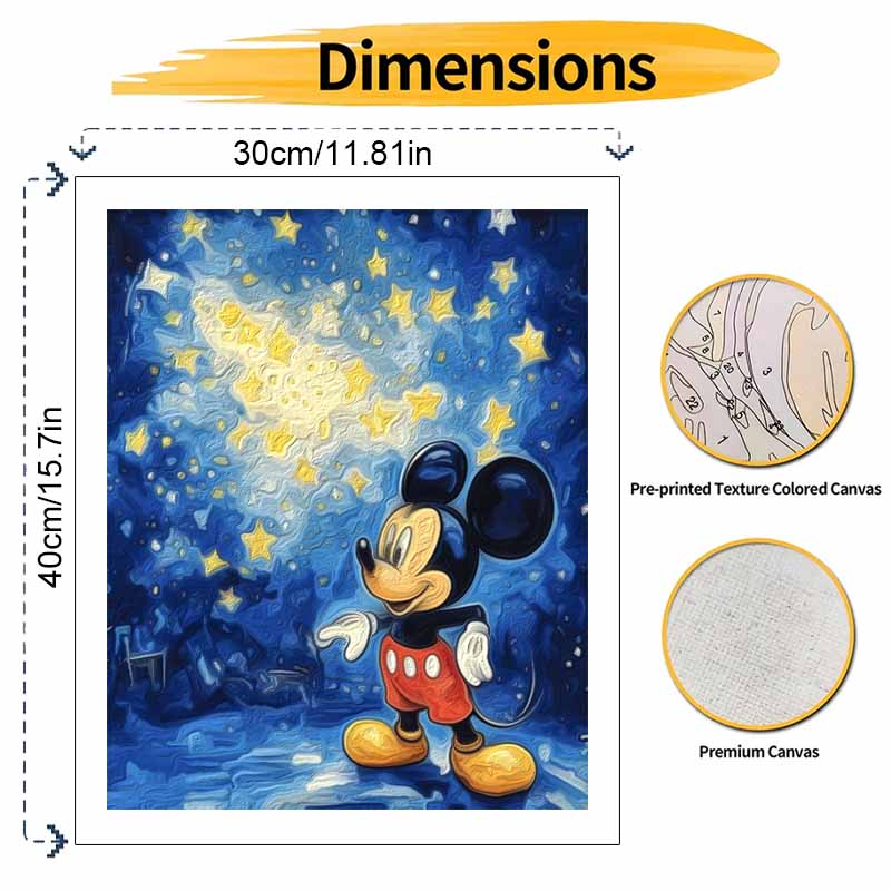 Disney oil painting starry night Mickey Mouse handmade diy art painting home decoration