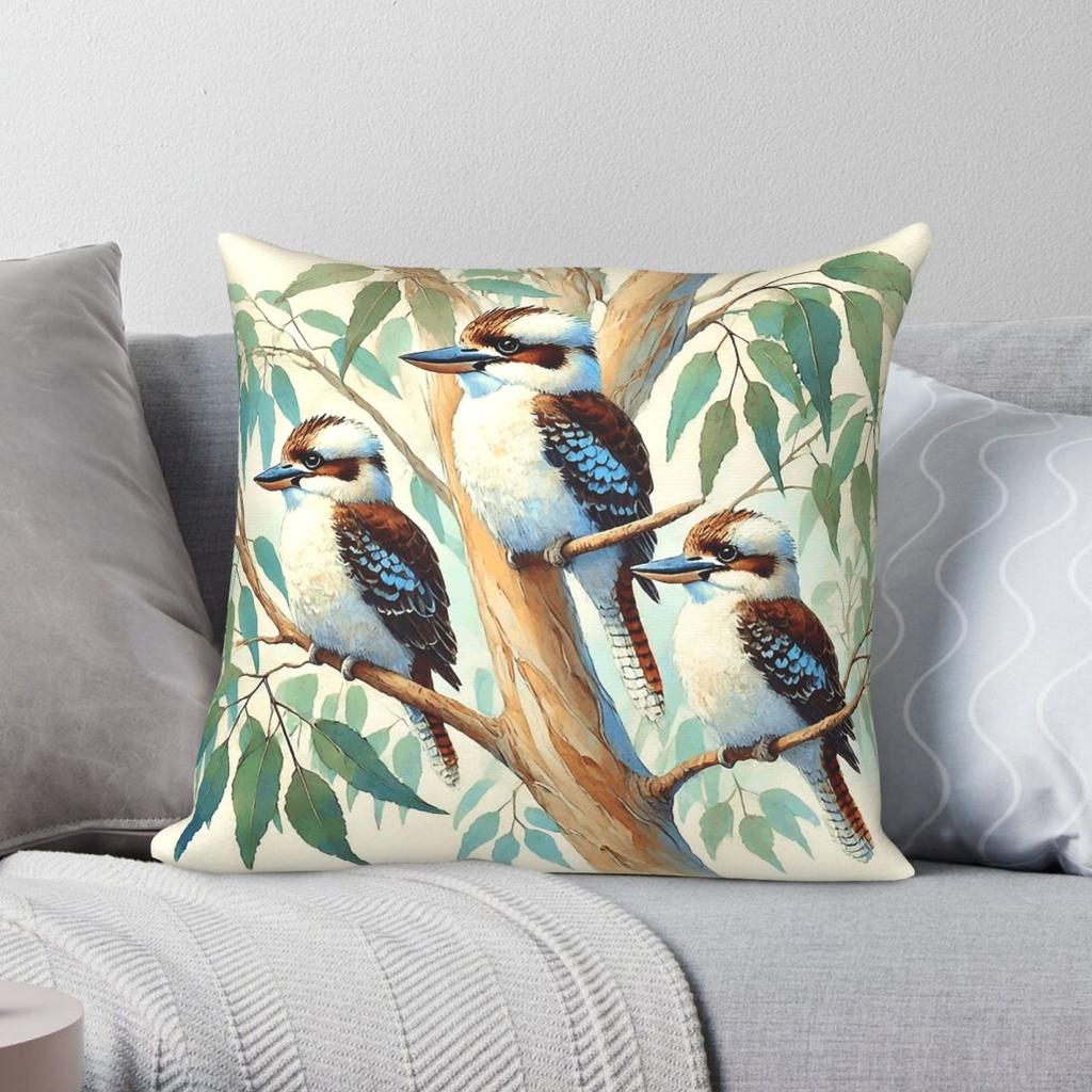 Kookaburras On Branch Square Pillowcase Polyester Linen Velvet Pattern Zip Decorative Throw Pillow Case Home Cushion Cover