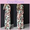 Elegant Summer Floral Print Long Sleeve Dress For Women In White Pink Green And Navy Blue