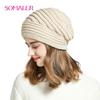 Зимние вязаные шапки с напуском для женщин, теплые шапки большого размера, женская осенняя модная шапка