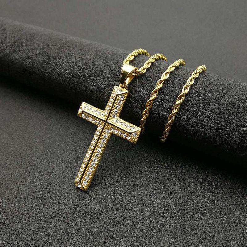High Quality Womens Cross Necklace 316L Stainless Steel 60CM Chain Pendant Cross Gold Color Mens Necklace for Best Gift