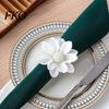 Napkin Ring 6Pcs White Lotus Rings, Chiffon Flower Metal Holders, Faux Soft Fabric Pearl Dinner Rings for Wedding Bridal Shower Table