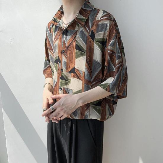 Мужская пляжная рубашка с короткими рукавами, насыщенные цвета, винтажные Гавайские свободные брюки, однобортный отложной воротник, мужская рубашка для отпуска, мужская одежда