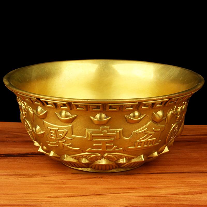 Bowl Offering Basin Water Treasure Feng Shui Fruit Altar Golden Brass Meditation Cup Holder Wealth Supplies Good Money Lucky