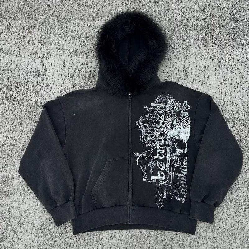 2KWEIRD Харадзюку Y2k Миллениал Хотти Американский Ретро Худи на Молнии с Меховым Воротником Женская Осенне-зимняя Хип-хоп Куртка на Молнии