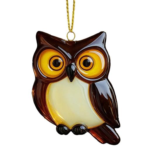 Fused Glass Birds Ornament Acrylic Hummingbird Owl Blue Jay Kingfisher Chickadee Christmas Ornament for Xmas Tree Decor