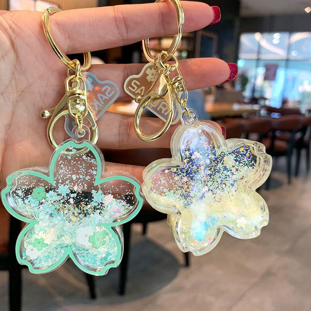Liquid Floating Key Ring Cherry Blossom Key Chain Quicksand Into Oil Keyring Sakura Keychain