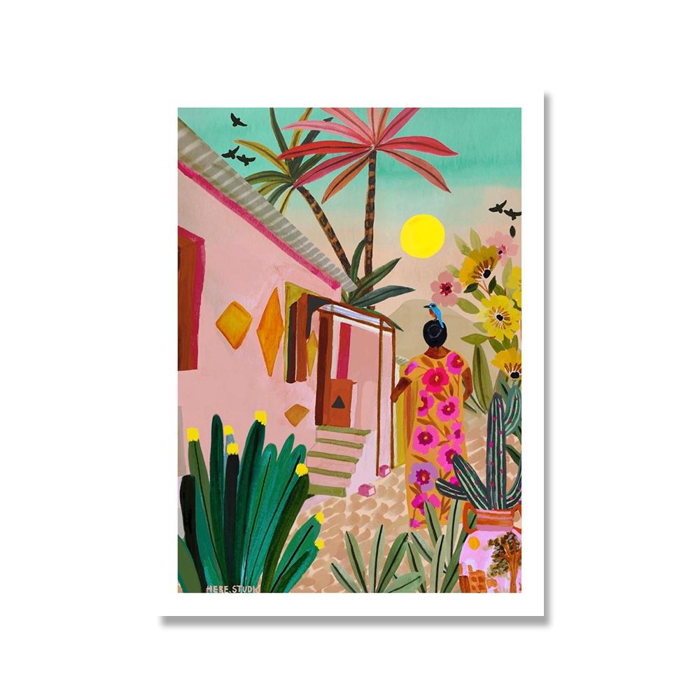 Scandinavian Travel Landscape Abstract Canvas Prints Pink House Moroccan Poster Wall Art Pictures Modern Living Room Home Decor