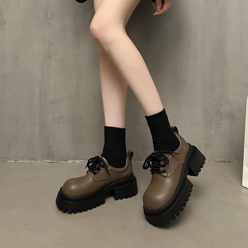 Мода 2024 Весна и осень мода новые женские удобные нескользящие туфли с круглым носком на высоком каблуке со шнуровкой на низком каблуке