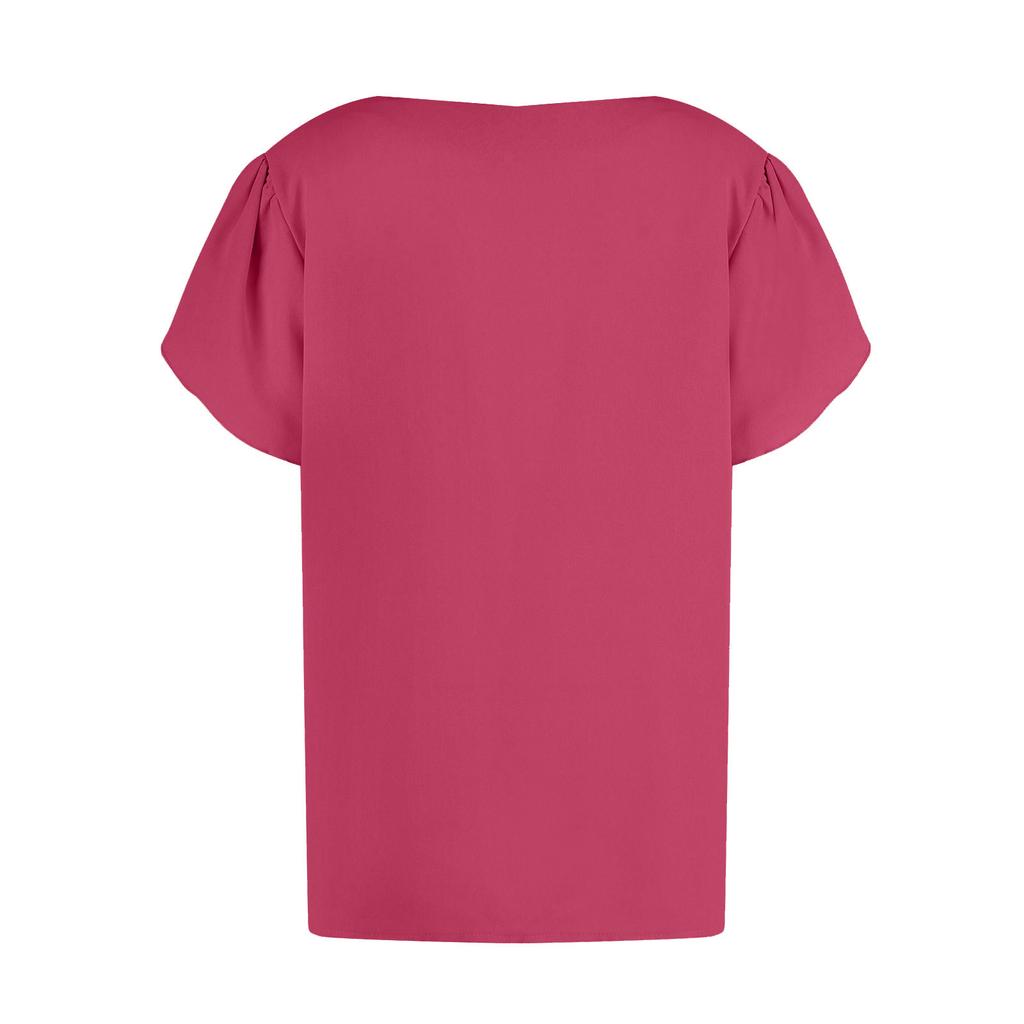 Women's V-Neck Short Sleeved  Solid Color Fashionable Button Top