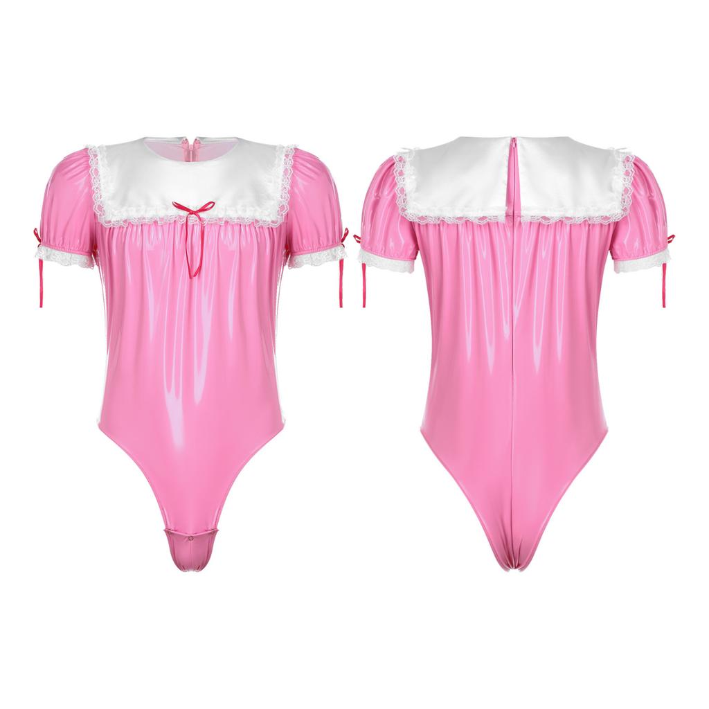 Мужской комбинезон для трансвеститов, костюм французской горничной, костюм для косплея с кружевной отделкой, латексное боди, униформа для ролевых игр, соблазнительная XXXL