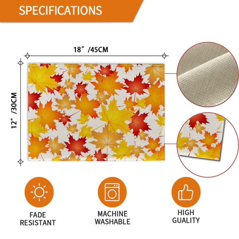 1pcThanksgiving Placemat Autumn Harvest Maple Leaf Linen Table Mat Southern Restaurant Kitchen Dining Table Decoration Tableware