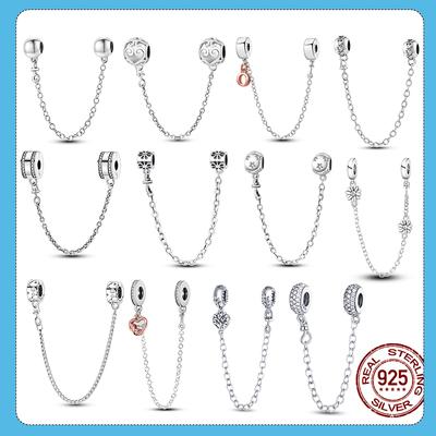 Цирконовая защитная цепочка, подвески, бусины, подходят для оригинального модного стильного браслета, ювелирные изделия из стерлингового серебра 925 пробы, висячие изделия