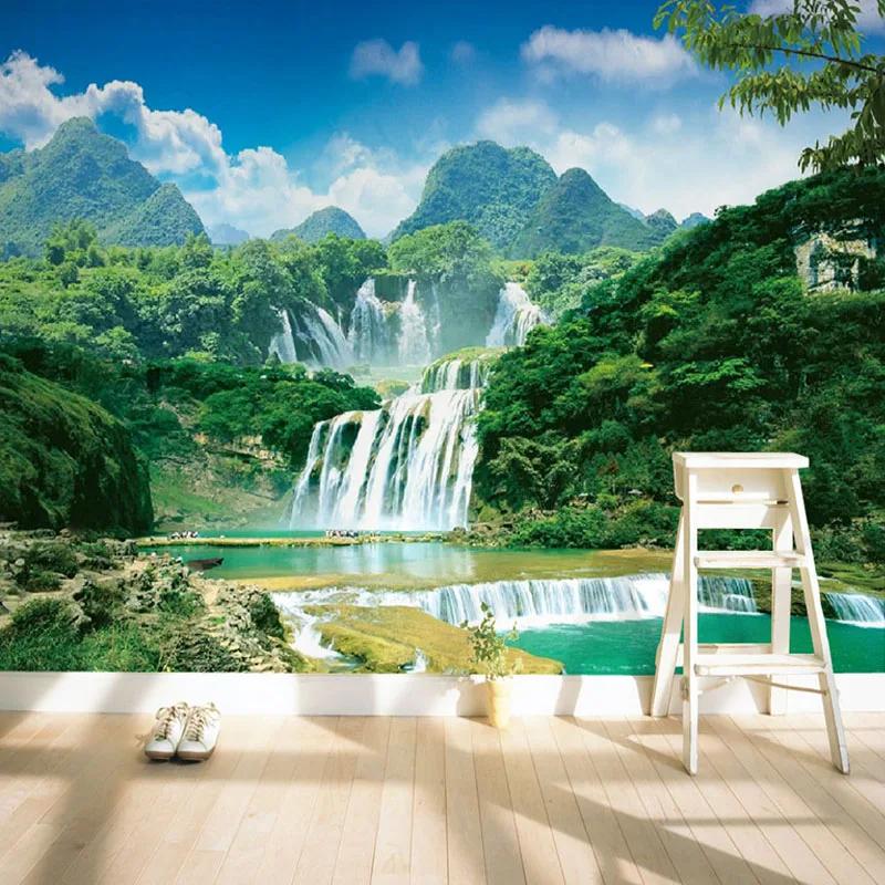 3D настенная роспись Природа Пейзаж Обои Зеленые Горы Водопад Обои Домашний Декор