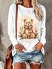 Women Long Sleeve T‑Shirt Christmas Teddy Bear With Scarf Watercolor Print Crew Neck Loose Casual Holiday Blouse Tops