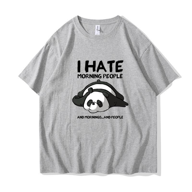 Lazy Panda I Hate Morning People Cartoons Women Clothing Casual All-math Cotton T-Shirts Oversize Breathable Short Sleeve494