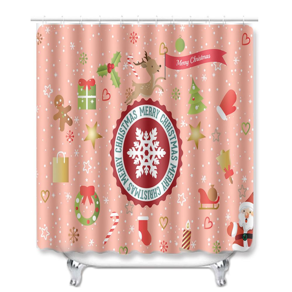 Christmas Shower Curtain Floor Mat Combination Four-Piece Set Bathroom Toilet Carpet Shower Room Mat Foot Mat