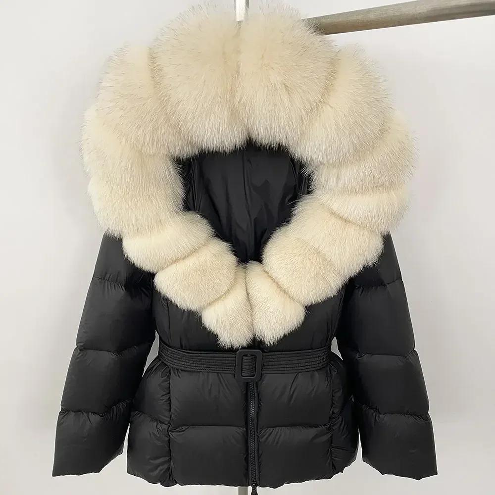 OFTBUY 2024 Белый утиный пух пальто толстый теплый 90% зимняя куртка женская натуральный мех енота лисы воротник с капюшоном женский повседневный