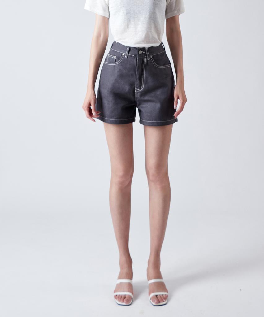 SALON DE SEOUL High-Waisted A-Line Denim Shorts W - Cool Gray